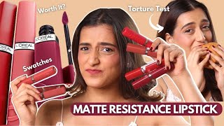 TESTING LOreal Infallible Matte Resistance Lipsticks  Swatches amp Review  Aashi Adani [upl. by Helbonna]