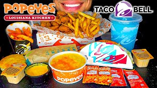 TACO BELL VS POPEYES MUKBANG EATING SHOW MOUTH SOUNDS BIG BITES MACNCHEESE NACHO CHEESE FRIES TACOS [upl. by Lansing]