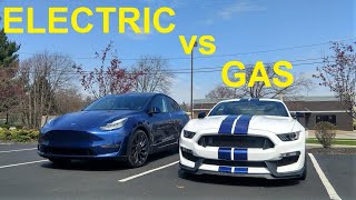 Is a Tesla Model Y Faster Than a Mustang GT350 From a Roll [upl. by Waverley]