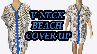 VNECK CROCHET BEACH DRESS COVER UP  SMALL TO XLARGE crochet clothing tutorial beach [upl. by Dill]