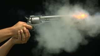 Slow Motion Handgun Firing Bullet from Revolver with Recoil amp Gunshot Muzzle Flash in HD Video View [upl. by Grace291]