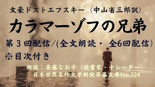 文豪ドストエフスキーの名作「カラマーゾフの兄弟」、第3回配信全文朗読全6回、計約58時間、目次付、中山省三郎訳、朗読：斉藤なお子読書家・ナレーター、日本世界名作文学朗読斉藤文庫No524 [upl. by Lasky]