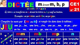 Dictée autonome CE1  m devant mbp  21 [upl. by Joellyn]