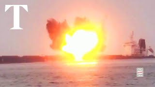 Yemens Houthis launch missile attack sinking ship in the Red Sea [upl. by Ettelrats207]