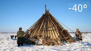 Warmest Tent on Earth  Pitching in the Siberian Arctic Winter  Ненецкая палатка чум [upl. by Tnirb]