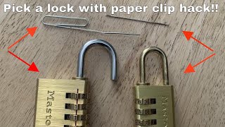 How to pick a combination lock with a paper clip  sewing needle life hack [upl. by Yrod]