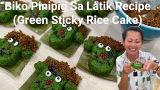 Biko Pinipig Sa Latik  How to Make Green Sticky Rice Cake Halloween Special Recipe [upl. by Atikram]