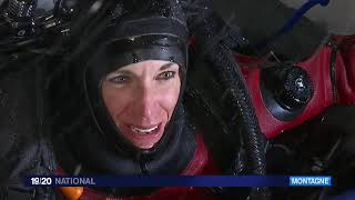 Female Divers are Diving with Neoprene Drysuit and Cressi Full Face Mask in Iced Lake [upl. by Carny265]