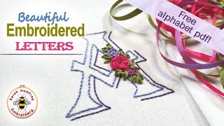 Easy to stitch alphabet tutorial with roses in silk ribbon hand embroidery ideal for beginners [upl. by Frangos866]