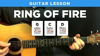 🎸 Ring of Fire • Johnny Cash guitar lesson w tabs easy [upl. by Nosyarg235]