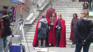 Merlin BBC  On the Set  Pierrefonds  Uther amp Arthur [upl. by Maillliw]