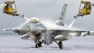 US Air Force Deicing Frozen Fighter Jet After Scary Snow Storm [upl. by Valeta]