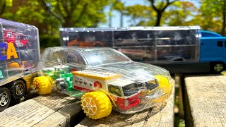 Disney Cars amp Tomica minicar ☆ Transparent car andCleaning convoy gold amp blue [upl. by Ammann]