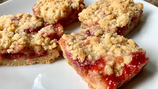 Strawberry Rhubarb Crumble Bars Recipe [upl. by Annamarie]