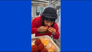 Food critic Keith Lee tries boudin balls fried in Hot Cheetos crust from Houston business [upl. by Ohs]