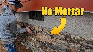 Stone Veneer on Foundation DIY with Adhesive [upl. by Clava]