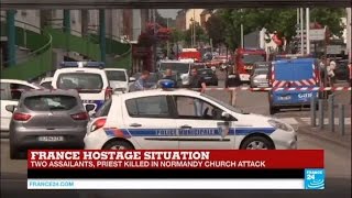 France hostage situation two assailants killed priest killed in Normandy church attack [upl. by Yeneffit586]