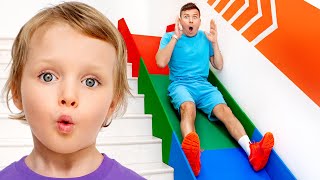 Vania Mania Kids Play on Stair Slide for Children [upl. by Luaped]