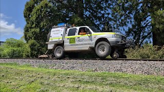 Rail Technology International Rail Flaw analysis track sonar vehicle passing through Deloraine [upl. by Lemak]