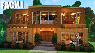 ✅Cómo hacer una casa MODERNA de MADERA en Minecraft🏡 FÁCIL Y RÁPIDO 1 [upl. by Jabin134]