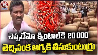 Mirchi Rates Falls Down  Farmers Not Happy With Price In Warangal Enumamula Market  V6 News [upl. by Eentroc]