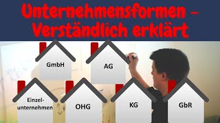 Unternehmensformen einfach erklärt  Rechtsformen Einzelunternehmen OHG KG GbR GmbH AG [upl. by Wehttan]