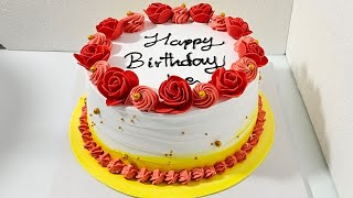 Red Rose Cake Design and Simple Cake Tutorial [upl. by Bashuk577]