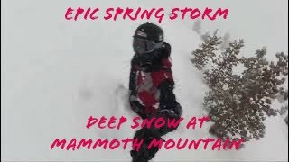 Epic Spring Storm at Mammoth Mountain  DEEP snow off trail [upl. by Delp]