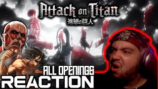 WHAT IS THAT FIRST TIME Reacting to Attack on Titan ALL OPENINGS [upl. by Larkin712]