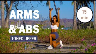 15 MIN TONED UPPER BODY  ABS Workout With Weights WARM UP  No Repeat Home Workout with dumbbells [upl. by Teuton558]