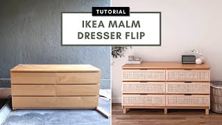 IKEA MALM Dresser FLIP  Rattan Drawers  Legs  STEP BY STEP [upl. by Hilten228]