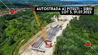 Autostrada A1 Pitesti  Sibiu Lot 5  Apar primele grinzi pe traseu  Webuild  01072023 [upl. by Atik]