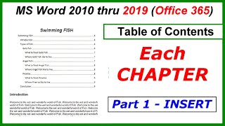 How to INSERT an EACH CHAPTER Table of Contents  Word 2010 thru 2019 [upl. by Aysa]