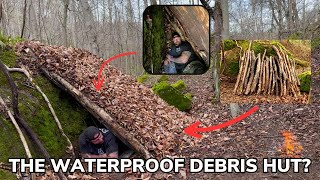 Solo Overnight Building a Classic Debris Hut in The Rain Is It Waterproof [upl. by Navets]