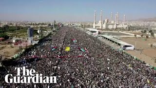 Thousands protest in Yemen after USUK strikes on Houthi targets [upl. by Casta]