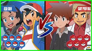 Pokémon Battle Pedia Ash and Goh Vs Professor Oak and Gary [upl. by Enelrac]