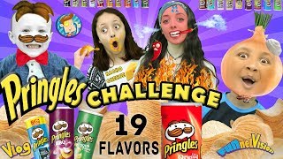 PRINGLES CHALLENGE 19 Flavors Taste Test Lex Mike Chase amp Aunt Heidi FUNnel Family [upl. by Appilihp]