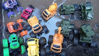 MONSTER TRUCKS RACING IN THE MUDCONSTRUCTIONARMY VEHICLES CAR TOYS FOR KIDS [upl. by Eniamirt]