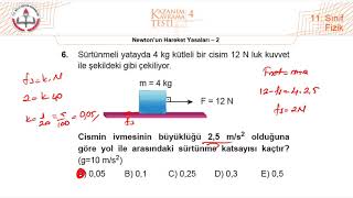 11Sınıf MEB Fizik Kazanım Kavrama Testi4 Newtonun Hareket Yasaları2 20202021 PDF [upl. by Kendy64]