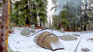 Fall Hot Tent Camping In Snow  ASMR [upl. by Oryaj]