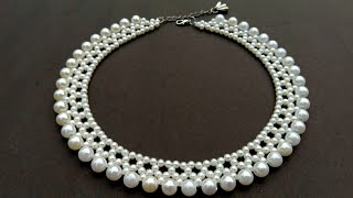 How To Make Pearl NecklaceDesigner Necklace Useful amp Easy [upl. by Darline692]