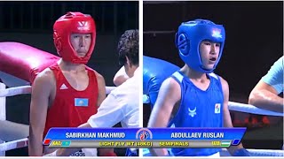 Ruslan Abdullaev UZB vs Makhmud Sabyrkhan KAZ ASBC Junior Championships 2017 SFs 48kg [upl. by Iasi259]