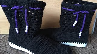 Cizme crosetate  Tutorial Crochet shoesENG SUB [upl. by Ahseka]