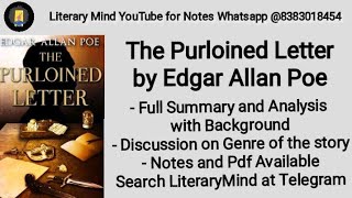 The Purloined Letter by Edgar Allan Poe Full Summary and Analysis in Hindi Exam Special English H [upl. by Eidaj]