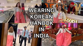 WEARING KOREAN HANBOK DRESS IN INDIA FOR A DAY  Indian People’s reaction [upl. by Aidualk]