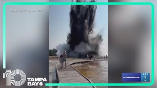 Geyser explosion frightens guests at Yellowstone National Park [upl. by Eilssel236]