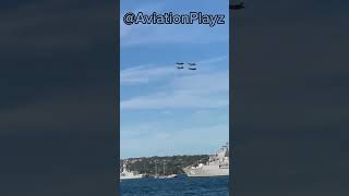 Jets flyover Sydney bay for kings visit viralshort f18 f35 flyover king [upl. by Esnofla]