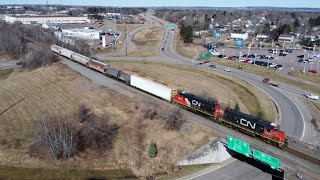 Awesome Aerial 4K View Two EMD Geeps Lead Local Tran CN 537 at Moncton NB [upl. by Radley]