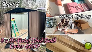 ✨PART 1 Budget Friendly Outdoor Metal Shed Build  Small Home Updates  HOME SWEEP HOME [upl. by Nevai234]