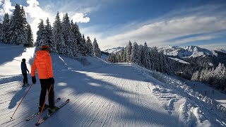 Megève France Mont Blanc  gorgeous treelined pistes with views 🥰 [upl. by Rovert379]